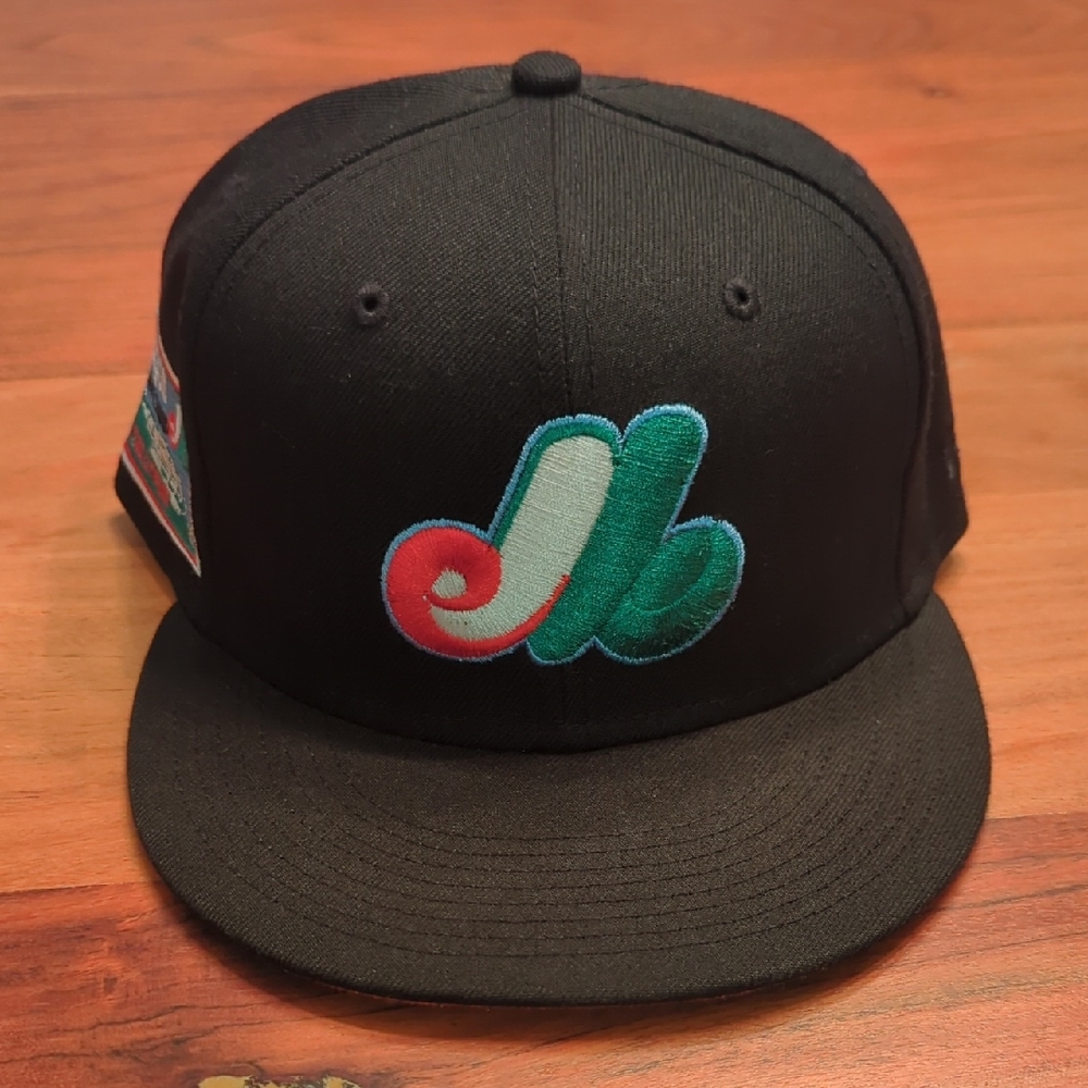 Montreal Expos Black Fitted Hat With Olympic Stadium Sidepatch